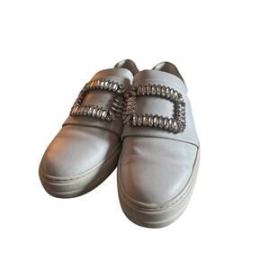 Roger Vivier Crystal Buckle Sneakers in White Leather